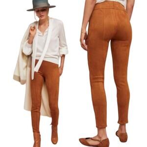 Anthropologie Faux Suede Leggings High Rise Front Seam Ankle Zip Honey Brown 27